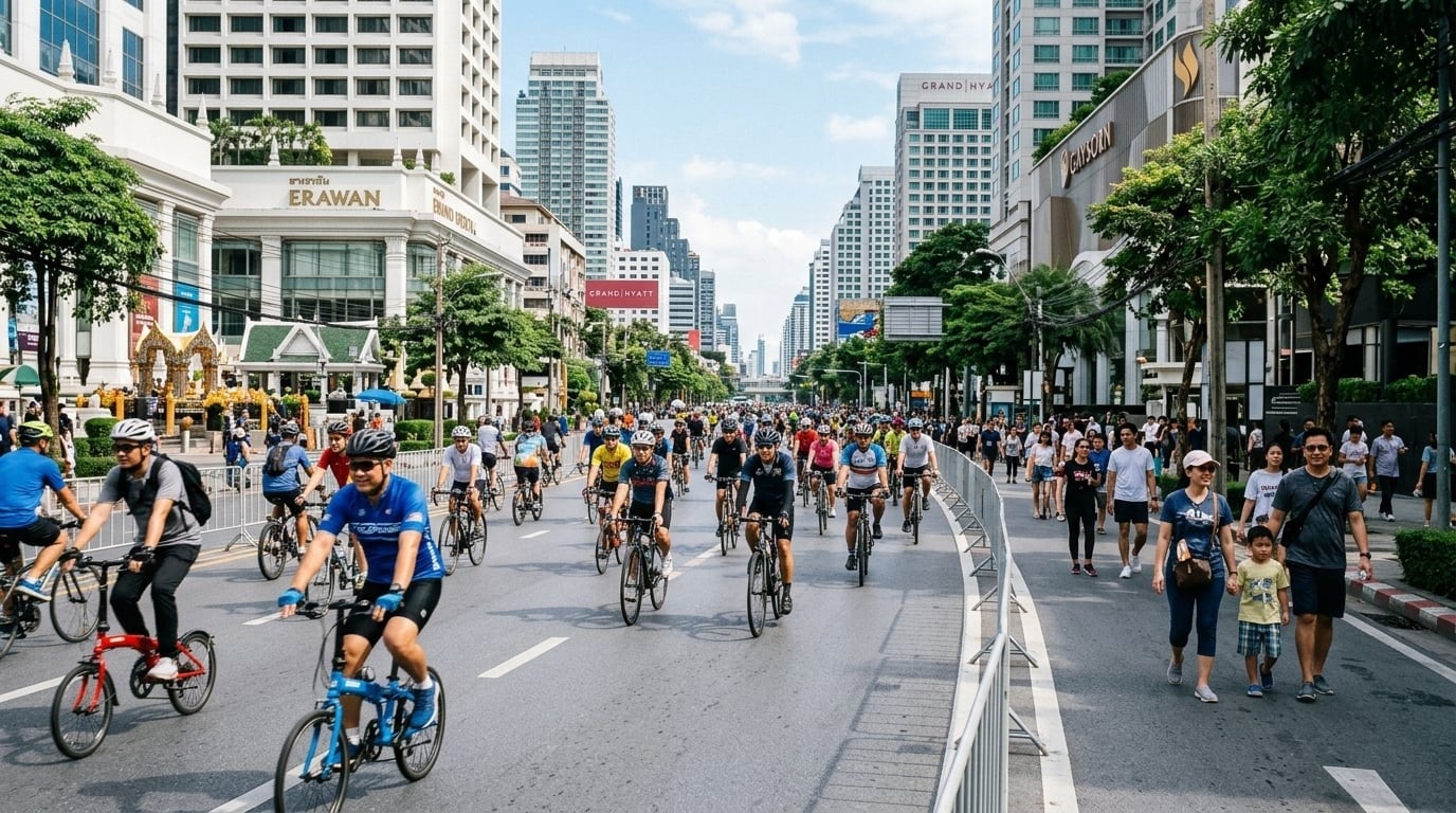 День без автомобиля в Бангкоке на Ратанакосине: велозаезд и перекрытие улиц в историческом центре