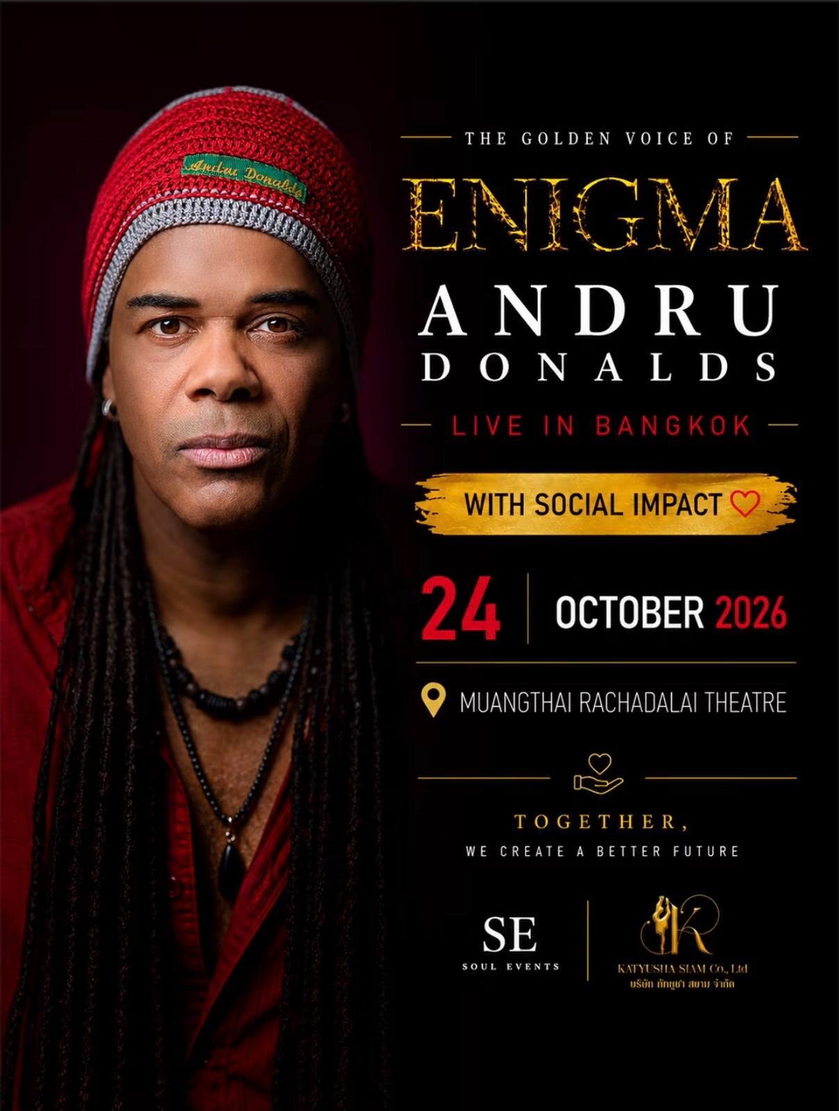 Официальный постер концерта Andru Donalds — The Golden Voice of Enigma, Live in Bangkok, 24 октября 2026